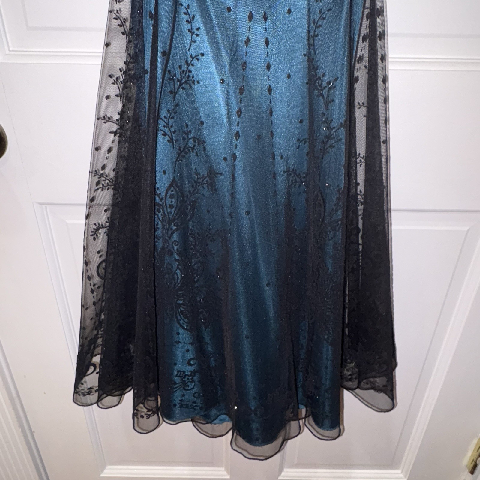Teeze Me Juniors Halter Party Dress – Teal Blue with Black Overlay, Size Small