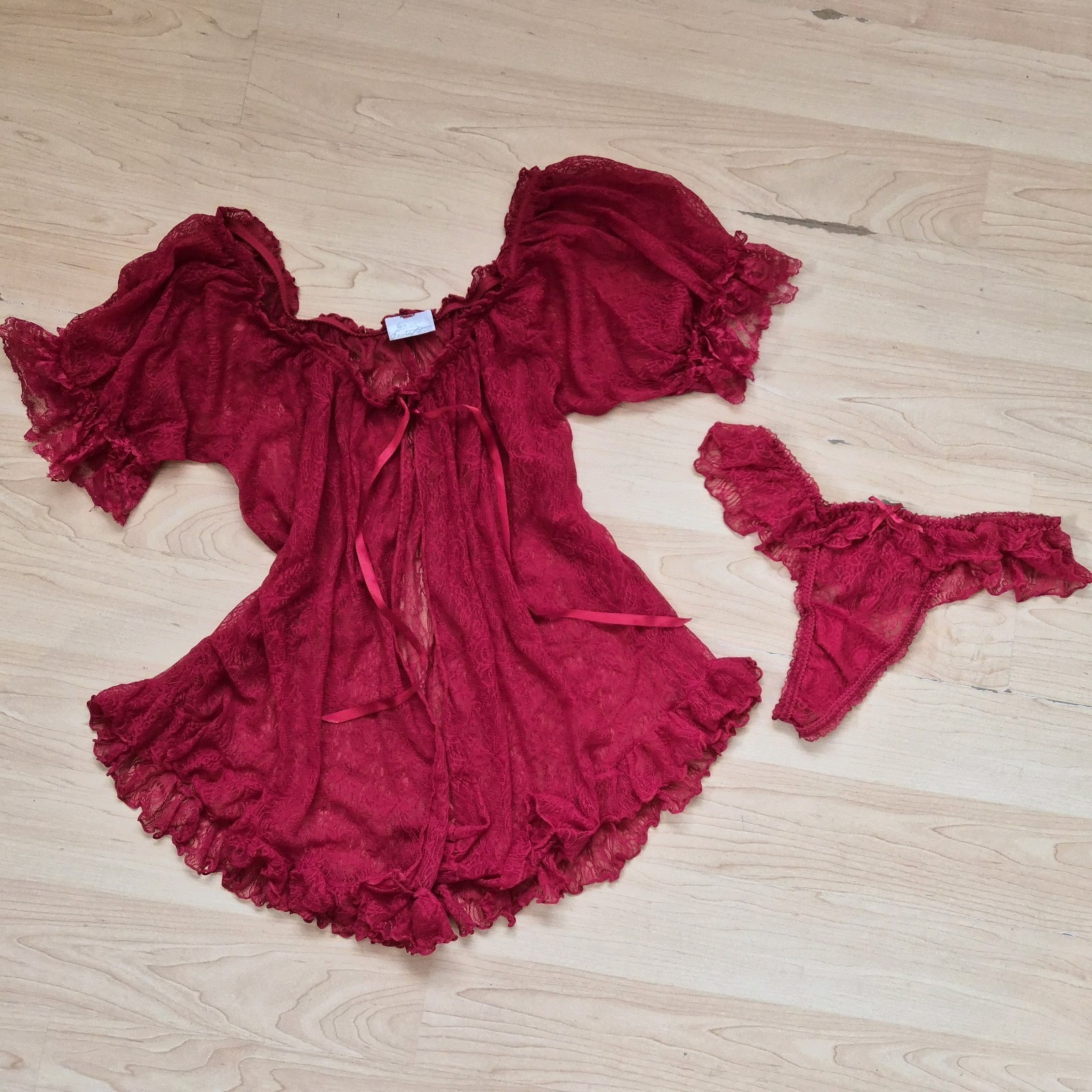 Vintage 90s 2pc Babydoll Panty Set Coverup Jacket All Nylon Lingerie Medium