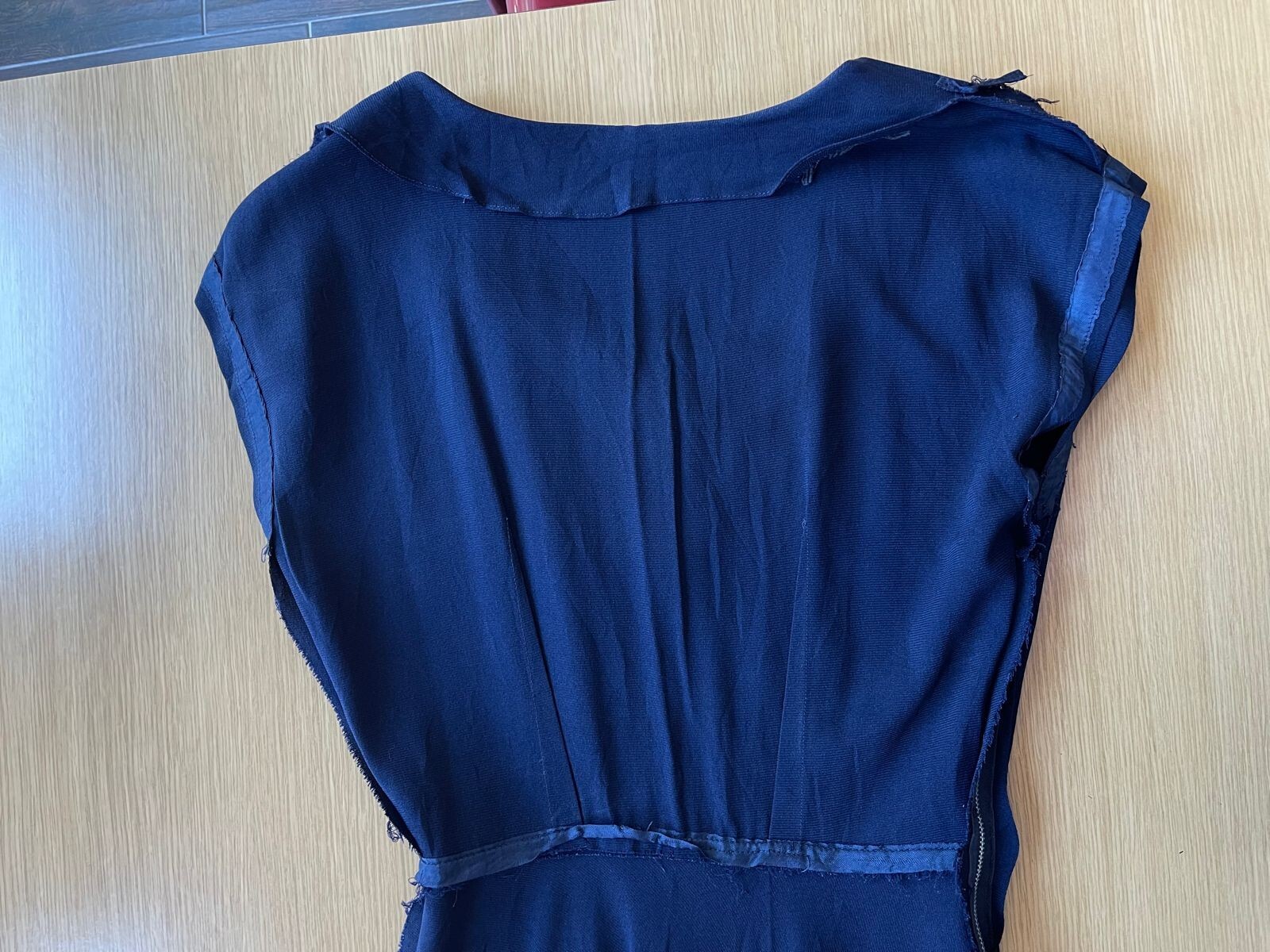 40’s 50’s Navy-Blue Rayon Lace-Beaded Collar Dress Lady Petite Size S/M