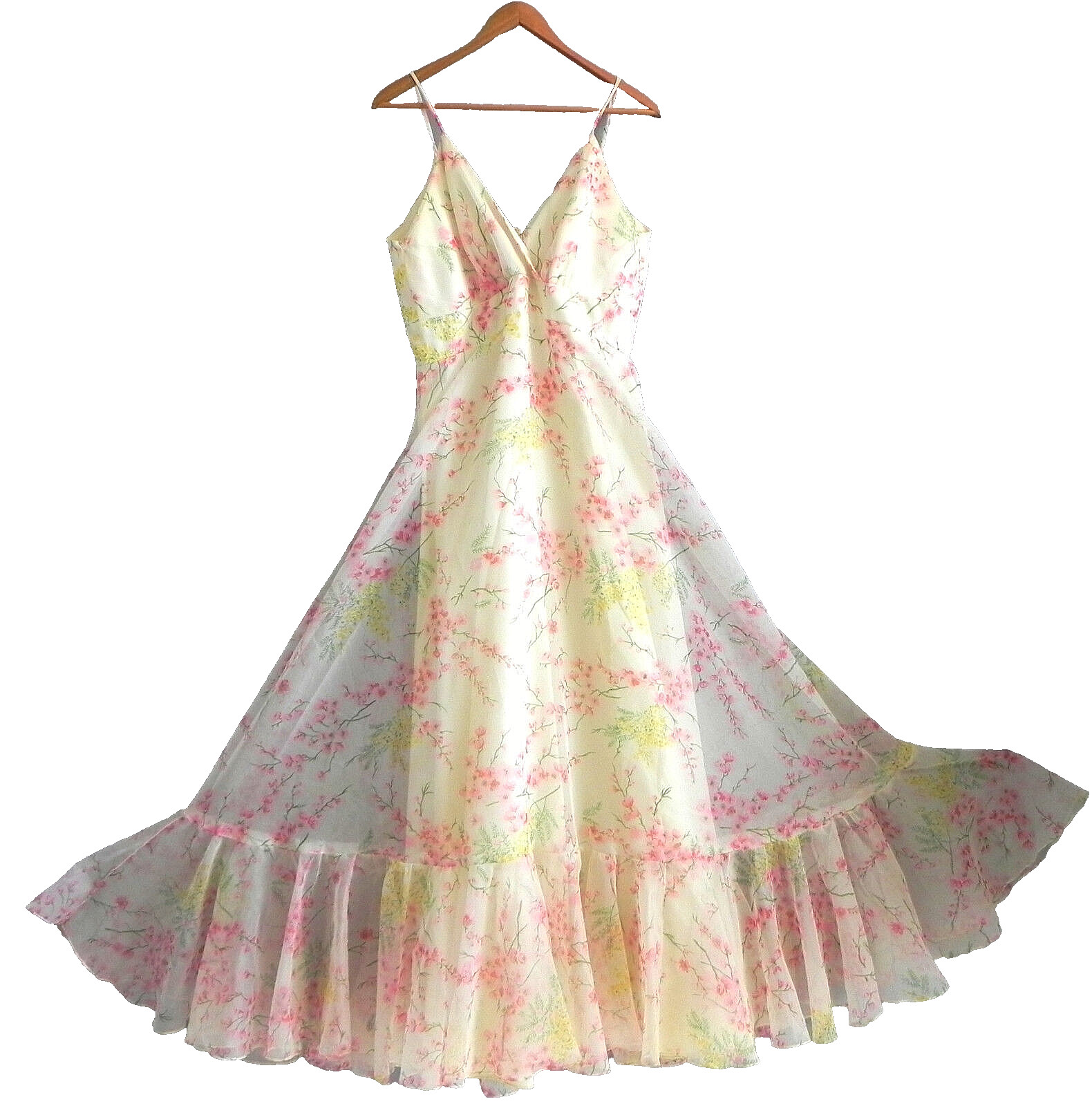 Vtg Cole of Columbus Maxi Dress Floral Spaghetti Strap Empire Waist Size M