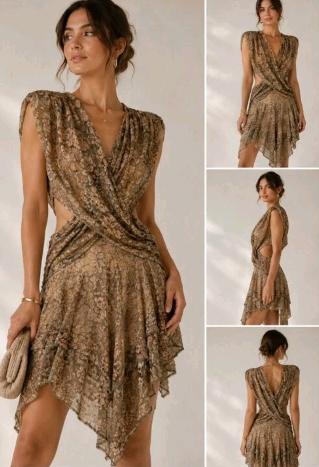 Climax Karen Okada By David Howard VINTAGE Lace Womens Gold/green Dress 9/10 #11