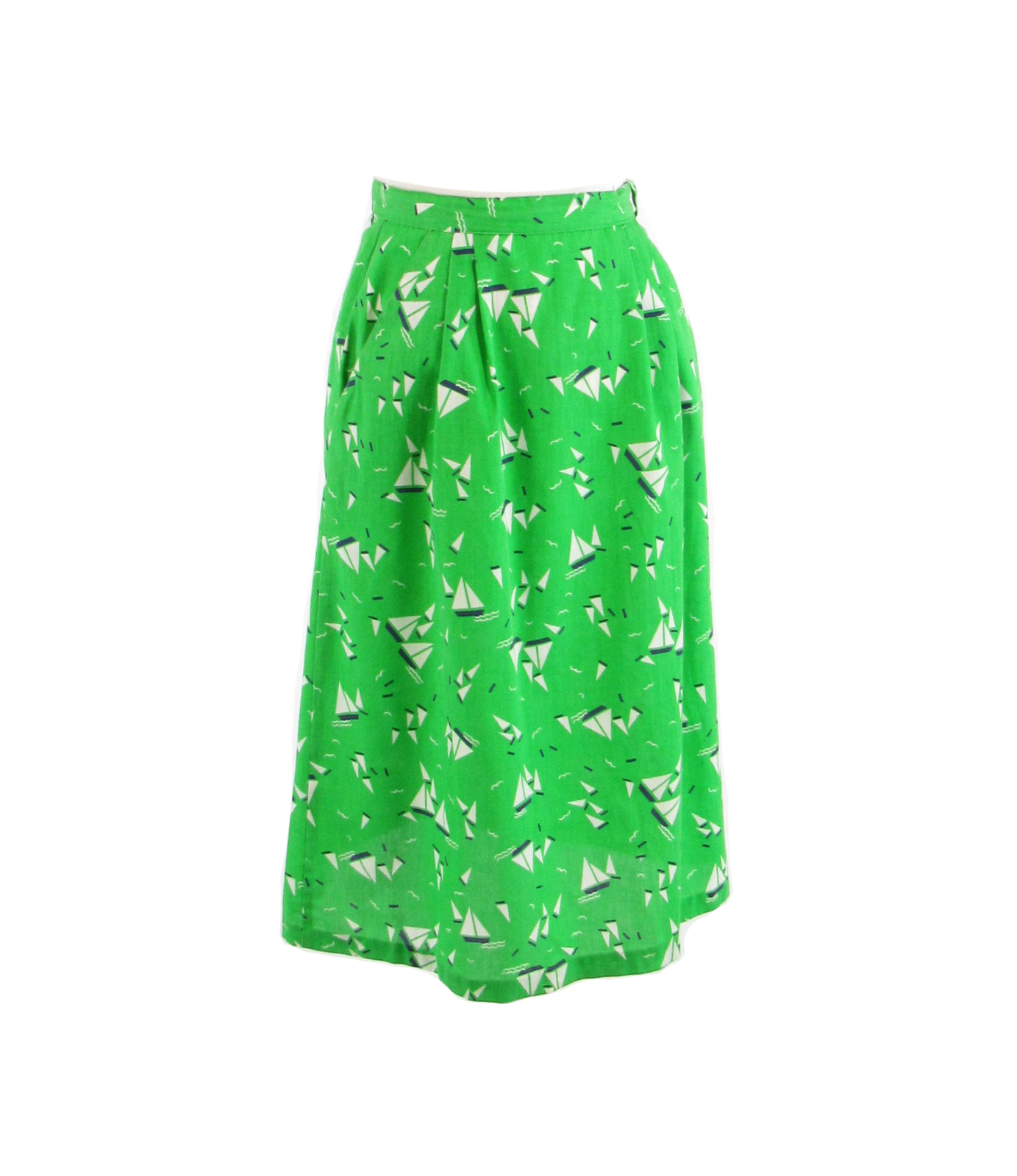 Green white sail boat print cotton MAGIC SPORTSWEAR INC. vintage skirt XS