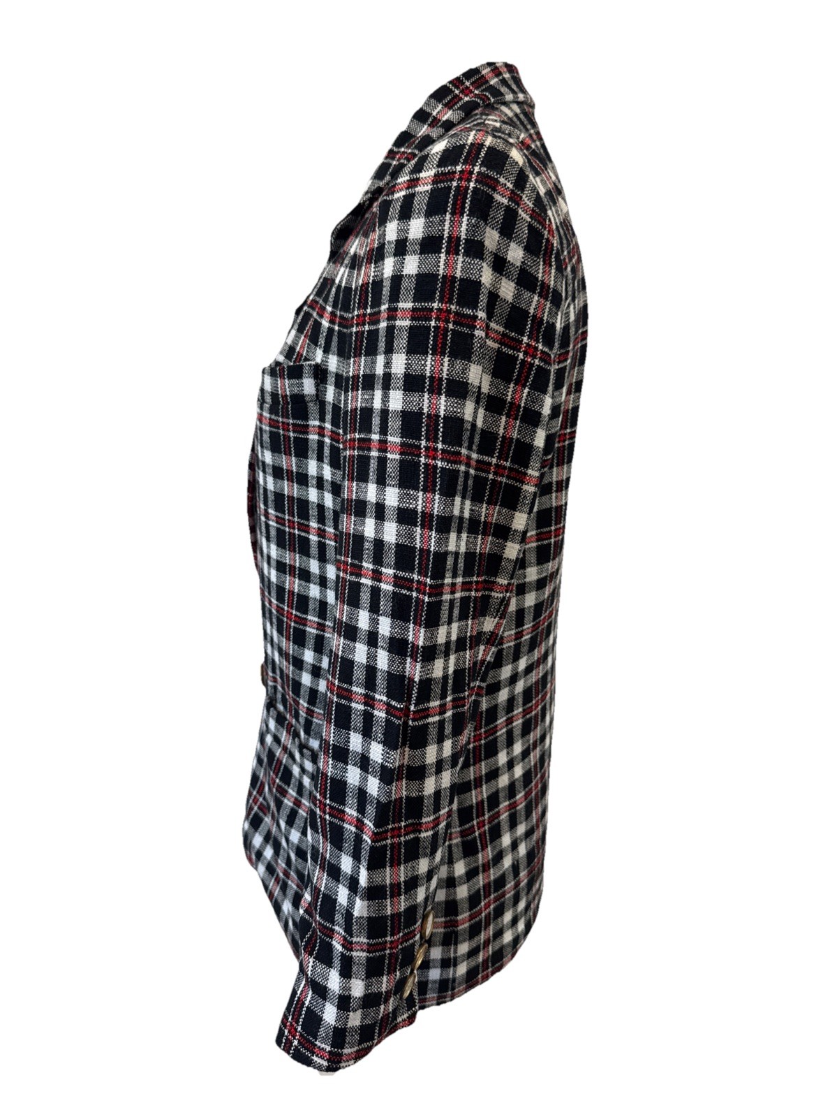 Vintage 80s 90s Preppy Liz Claiborne Black Red White Plaid Blazer Petite S/M