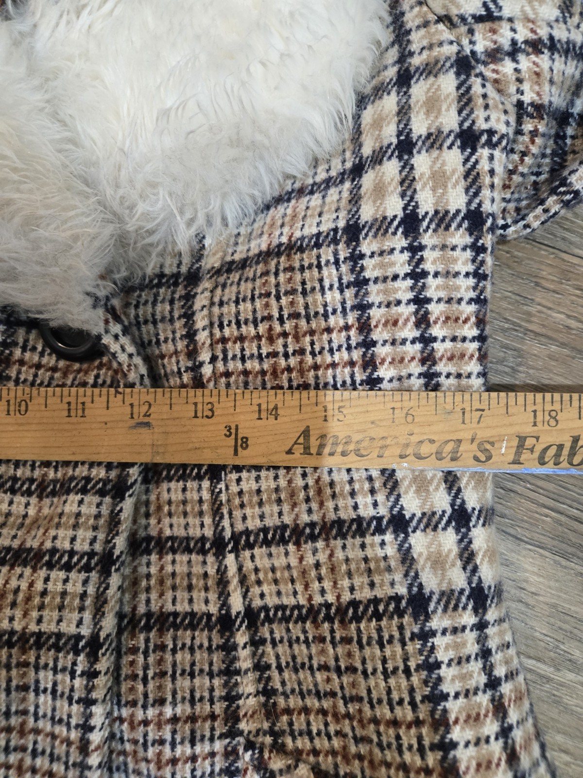 Vintage 1970s ILGWU Union Made Plaid Coat With Fur Cuffs