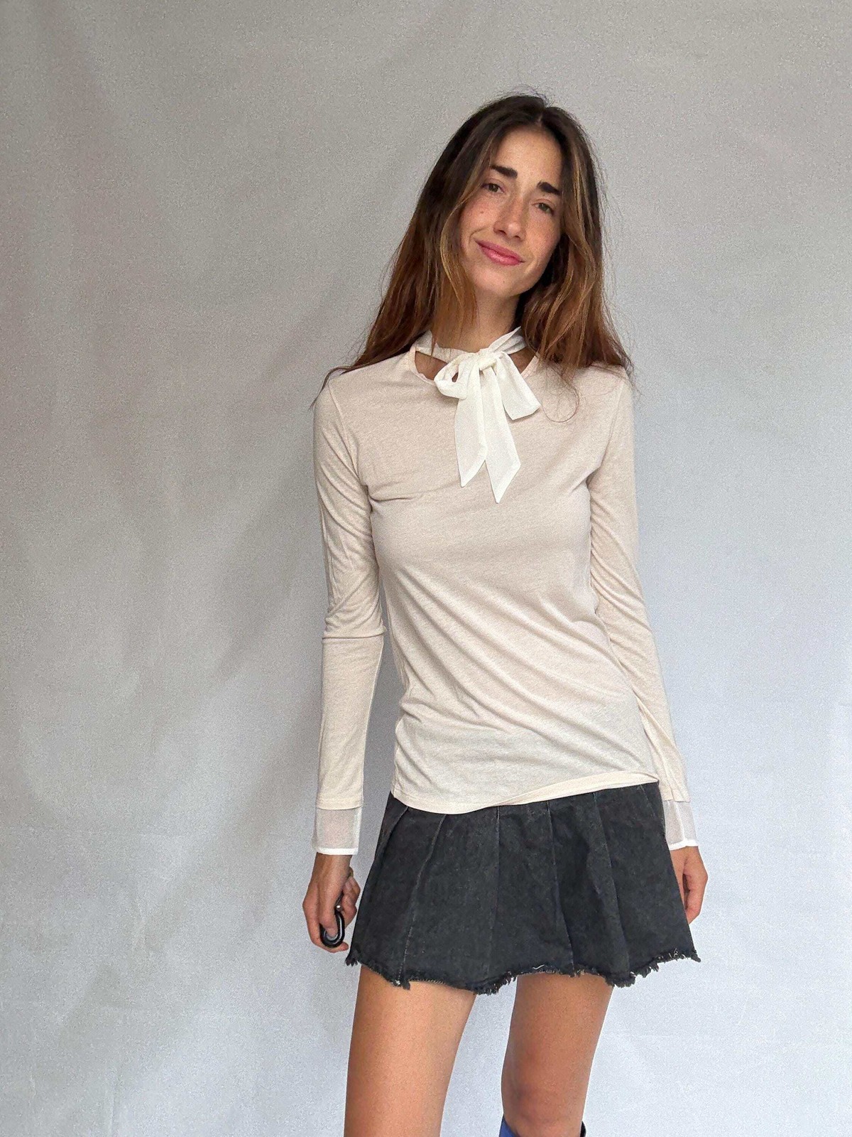 Soft Girl Dream Tie-Neck Tee | Sisley Modal Cotton Long Sleeve | Coquette Ballet