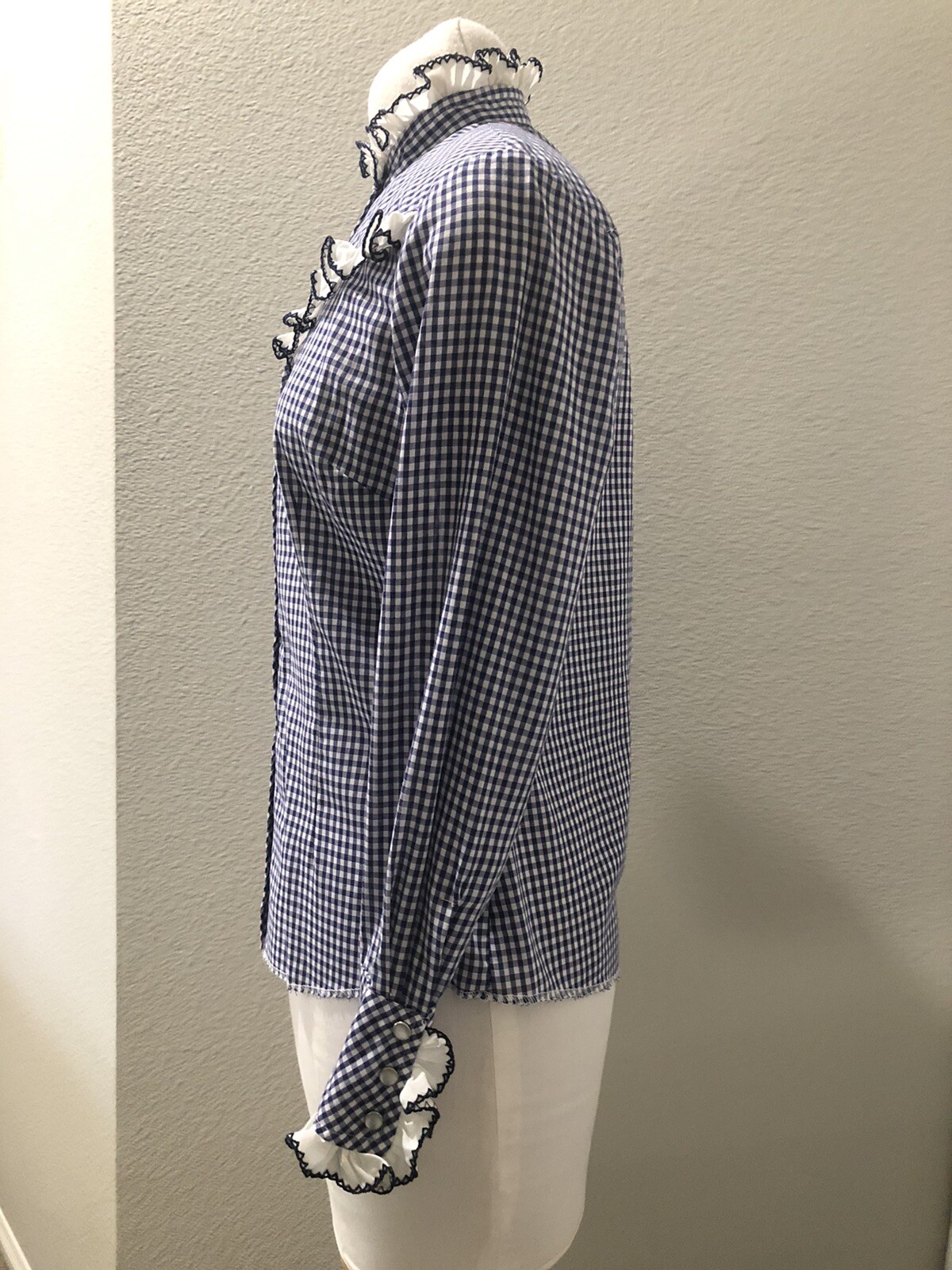 H Bar C California Ranch Wear Vintage 1970’s Blue Check Blouse sz S/M