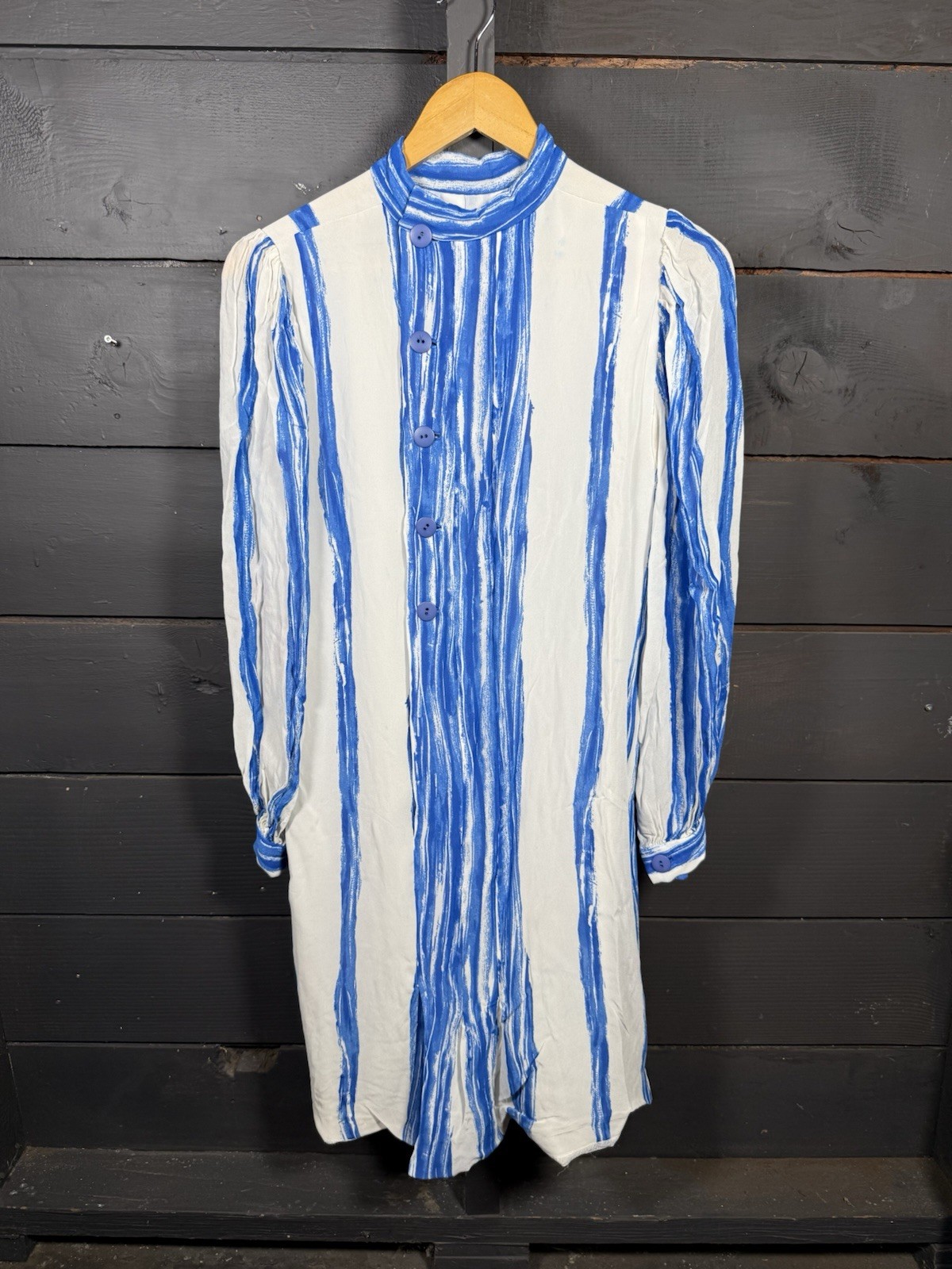 Pauline Trigere dress 80s vintage Saks Fifth Avenue smock neck front button up