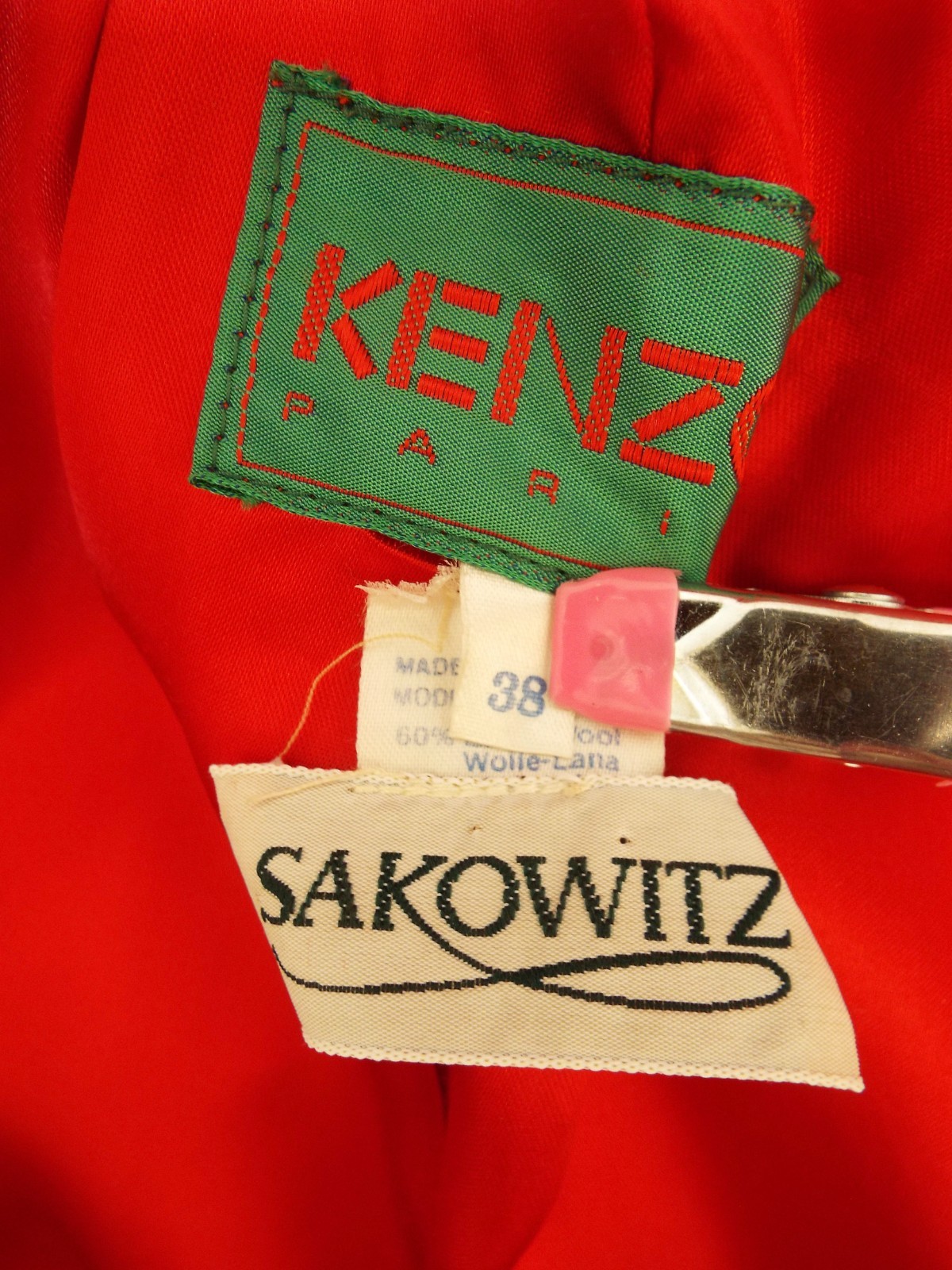 Vintage 1980s KENZO Wool & Cashmere Red Jacket Blazer Coat Size 38 Paris Lined