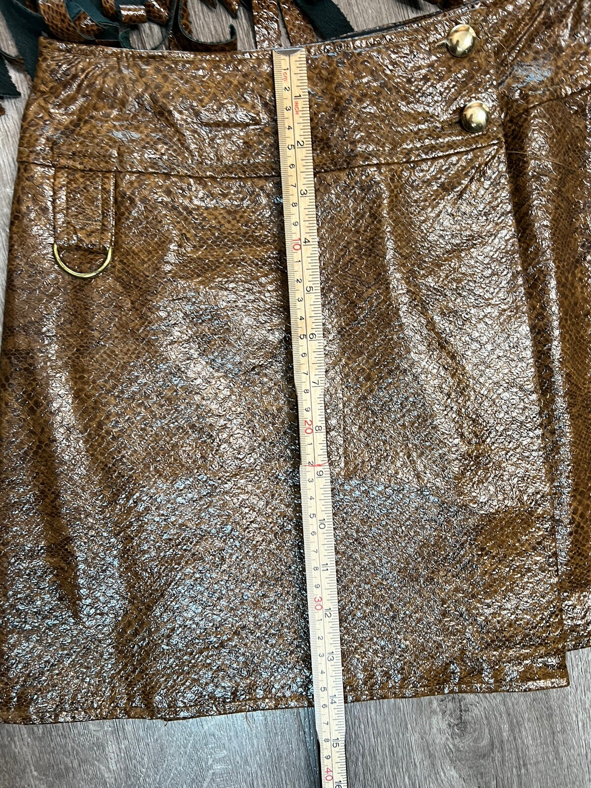 Vintage 60s Snake Leather Fringe Set Mini Skirt Cropped Top GOGO Goth Mod RARE