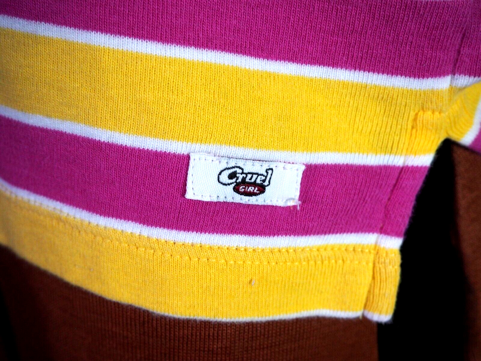 VTG 90s Y2K Cruel Girl Pink Yellow Stripe Retro Collar Polo Tee Tshirt Sz L