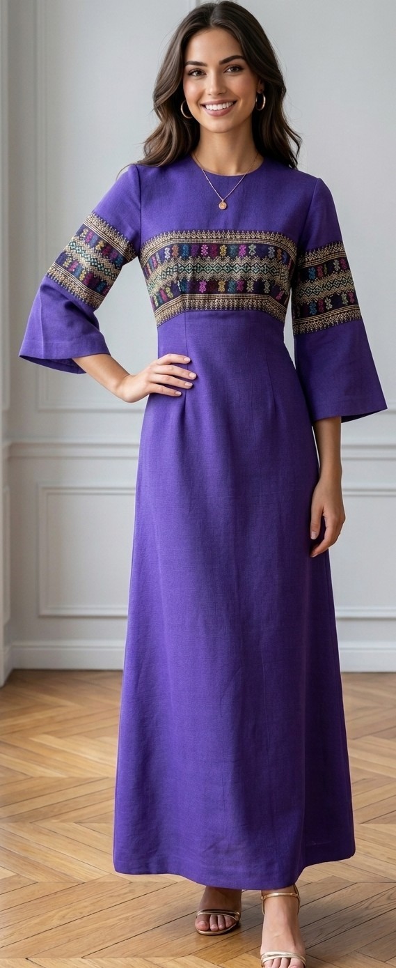 Vintage 70’s Bohemian Tapestry Bell Sleeves Empire Maxi Dress XS Renaissance