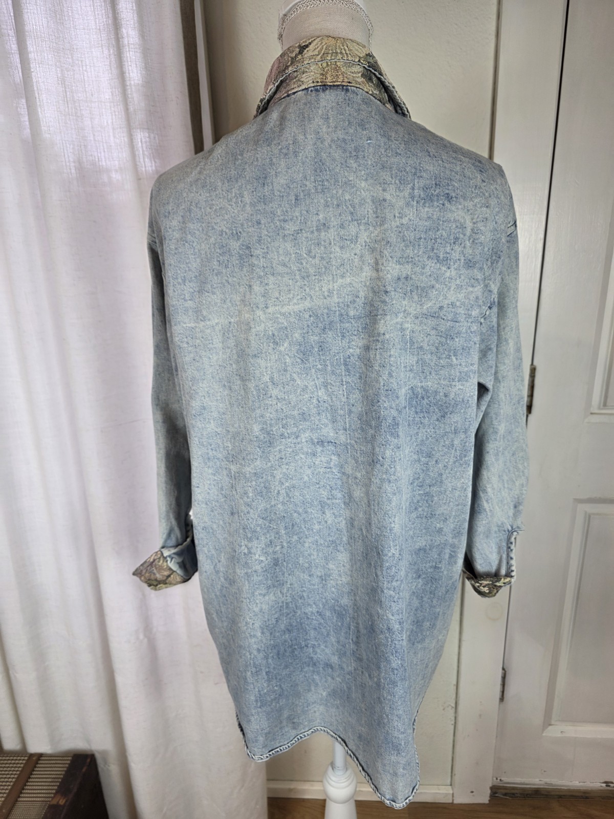 Vintage Cherokee Denim Shirt Size 8 Womens Acid Wash Tapestry Button Down 80s