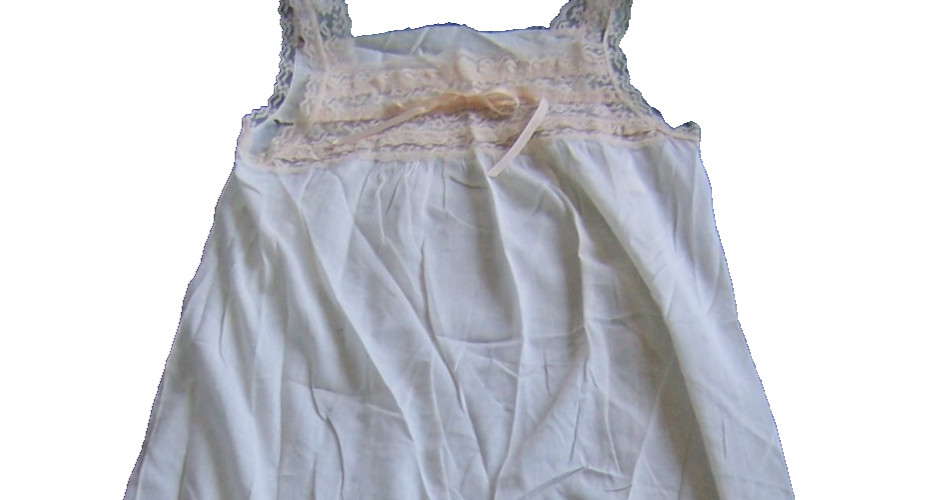 Small Vtg Cream Nightgown 100% Cotton Sleepwear Romantic Pink Lace Ribbon Bodice