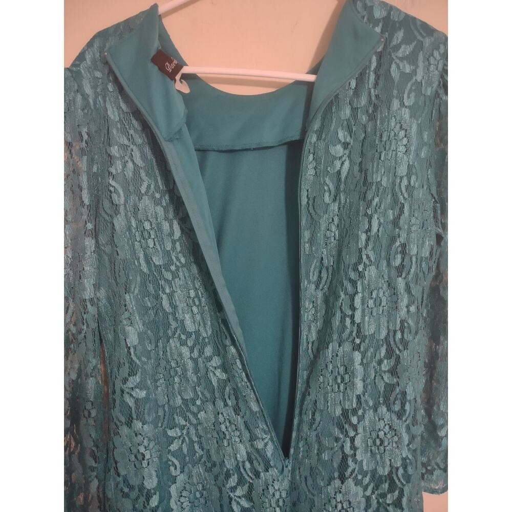 David Rose Vintage teal lace dress Drop waist 1980’s Size Small