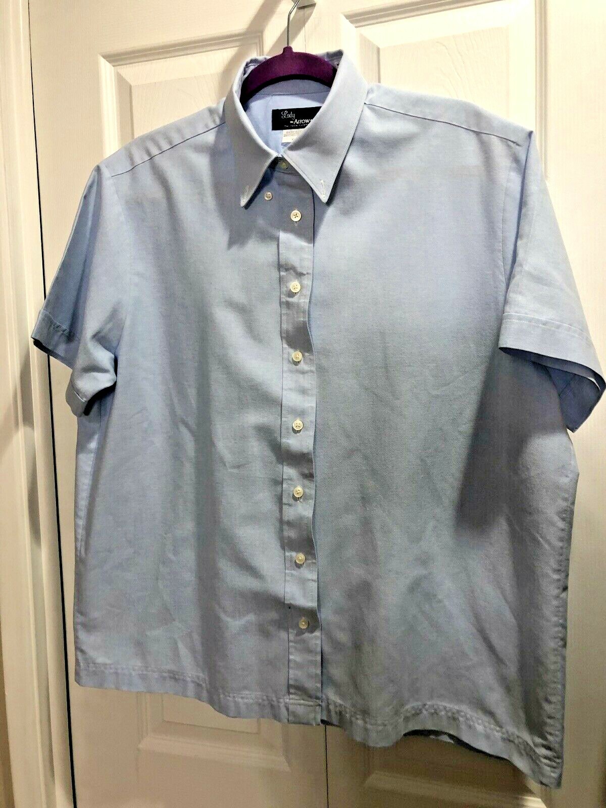 Vintage Lady Arrow Blue Button Down oxford SS Shirt Cotton polyester XL 48/28 2X