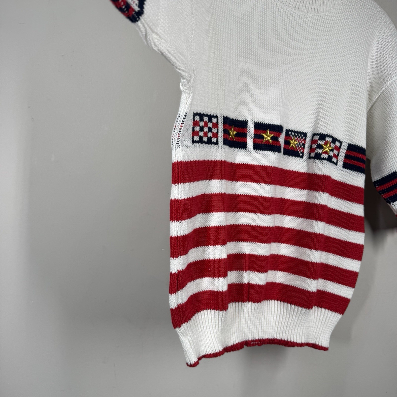 Sweater Loft Vtg Short Sleeve Nautical Preppy Knit Flags Cotton USA Sz S NWOT