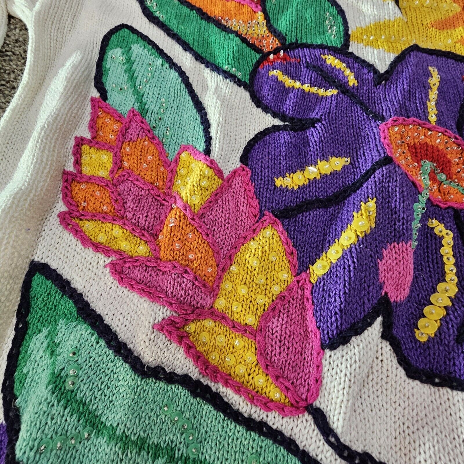 Cervelle Vintage 1990s Sweater Women’s XL Funky Colorful 3-Dimensional Knit+Pads