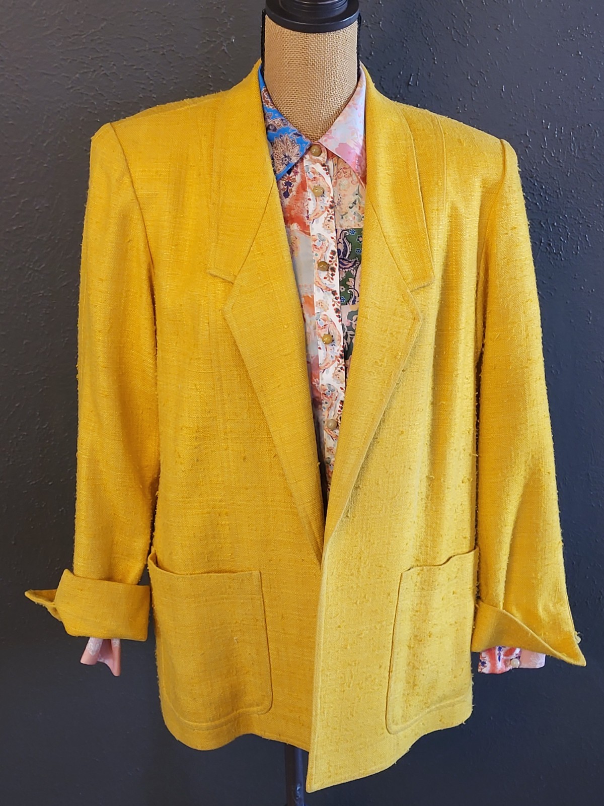 Ciao Sport Ltd. Vintage Yellow Silk Open Blazer Size 12