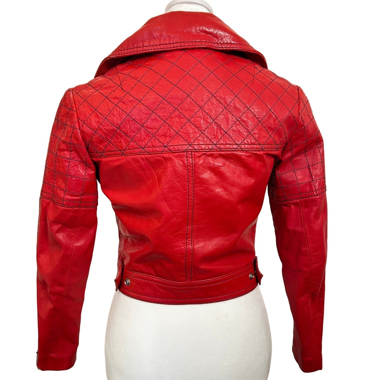 Suburban International Vintage Quilted Moto Leather Jacket Red Small Good