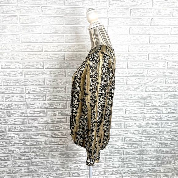 Vintage Nicola Animal Print Pleated Shirt Size 8 Leopard Gold Black Cream