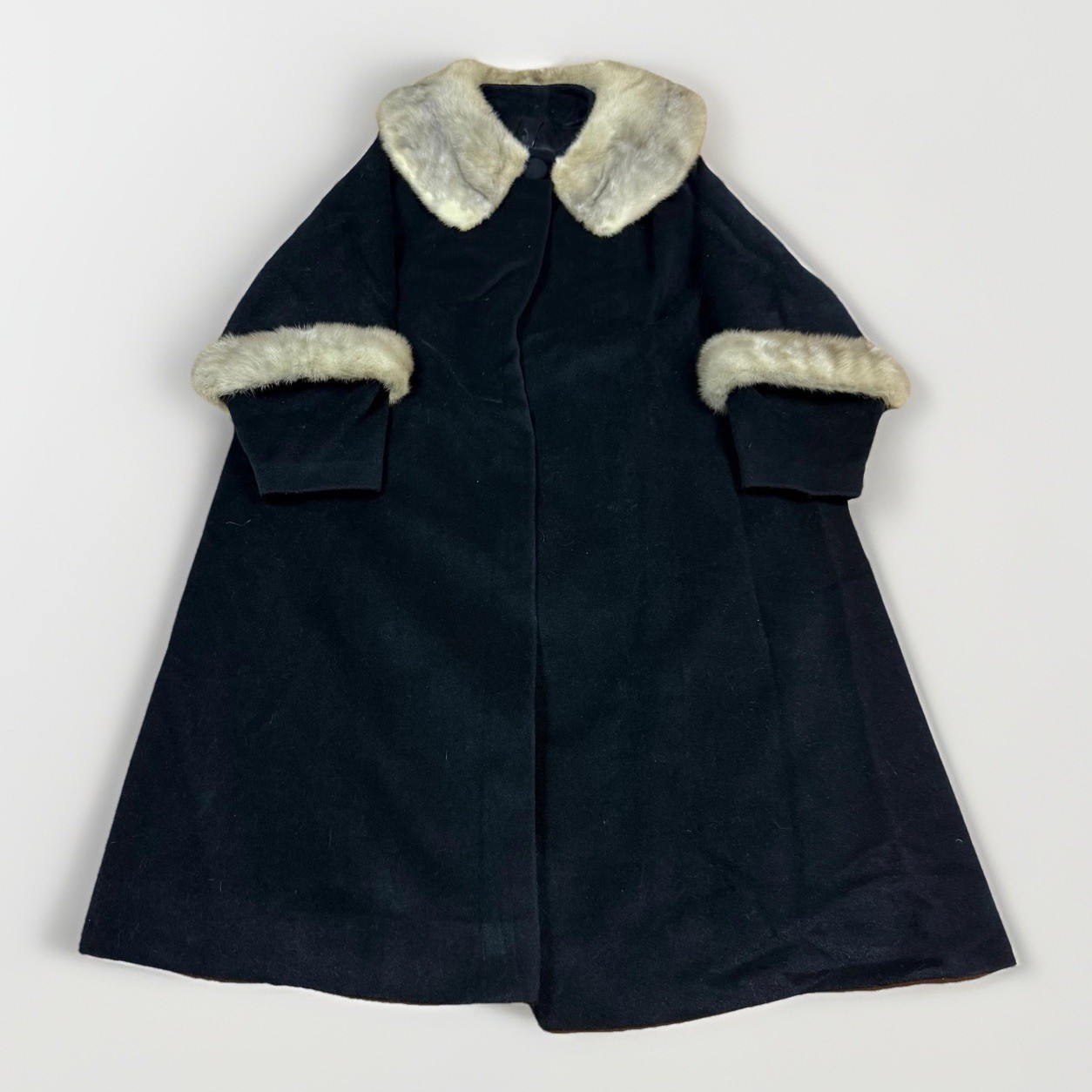 Vintage 60s Atomic Swing Fur Collar Trim Coat Worumbo Large Old Money Penny Lane