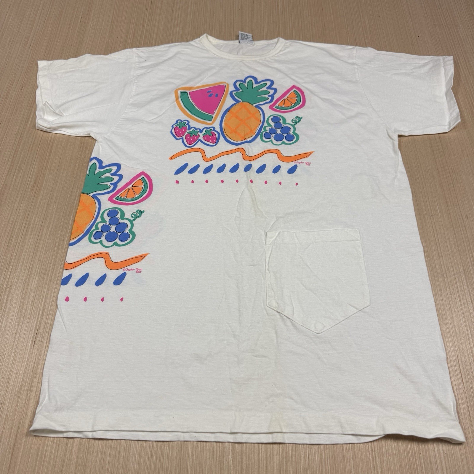 vtg Gopher Sport Fruit 90s One Size Beach Cover Up T Shirt Dress Abstract Art