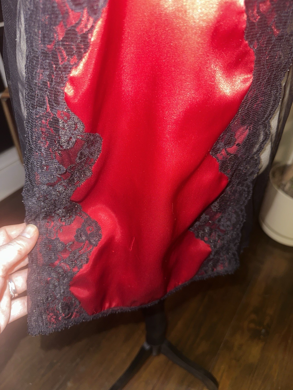 Vintage 90s Red Black Lace Babydoll Chemise Lingerie Sheer Cutout Negligee Large