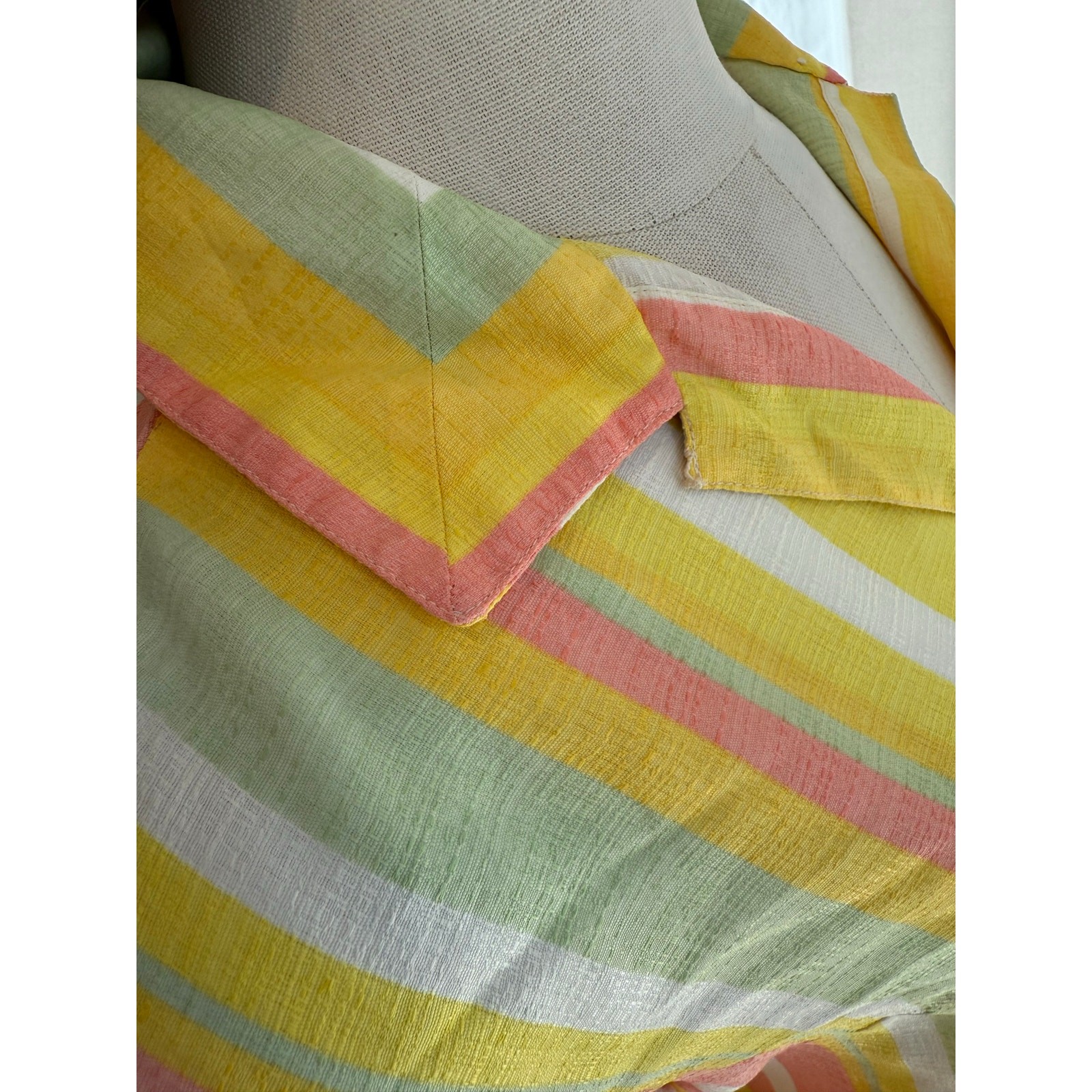 Vintage 1960s Johns of California Striped House Coat Womens Med Rainbow Sherbet