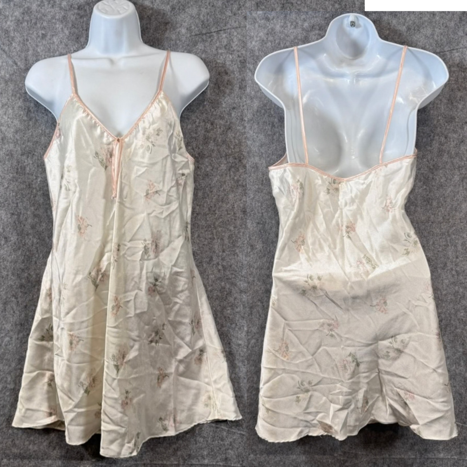 Y2K Floral Satin Slip Dress Size Medium Fairycore Romantic French Girl 90s Gown