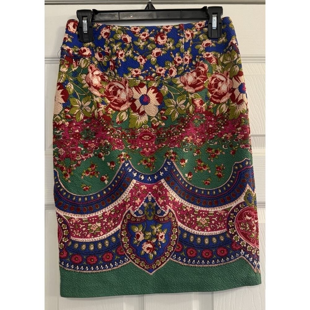 Anthropologie Maeve Skirt Sz 2 Textured Pencil Floral Career Summer Boho Vibrant