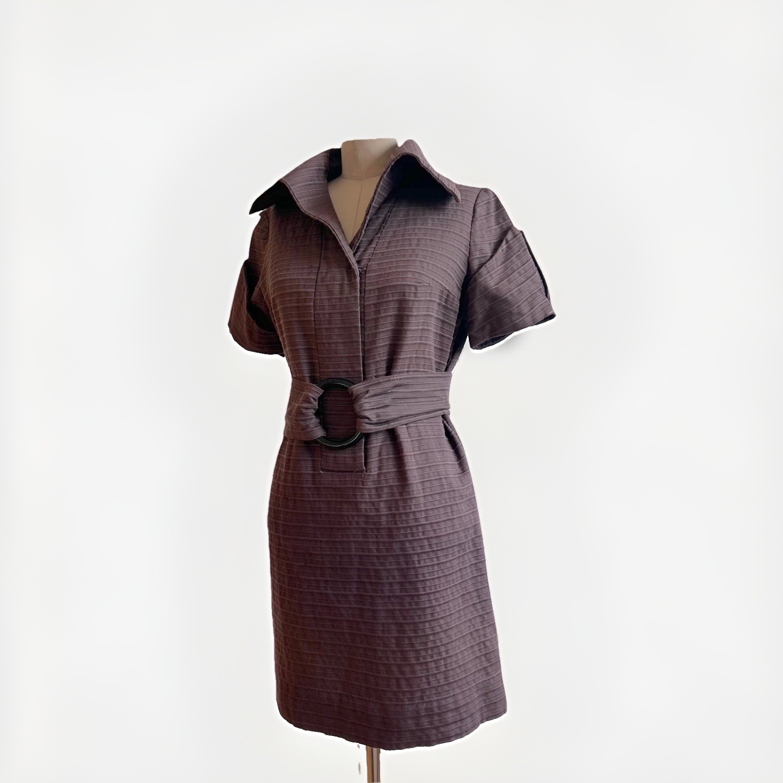 Vintage Summer Dress Ulla Vicki Cooper Brown Cotton Belted
