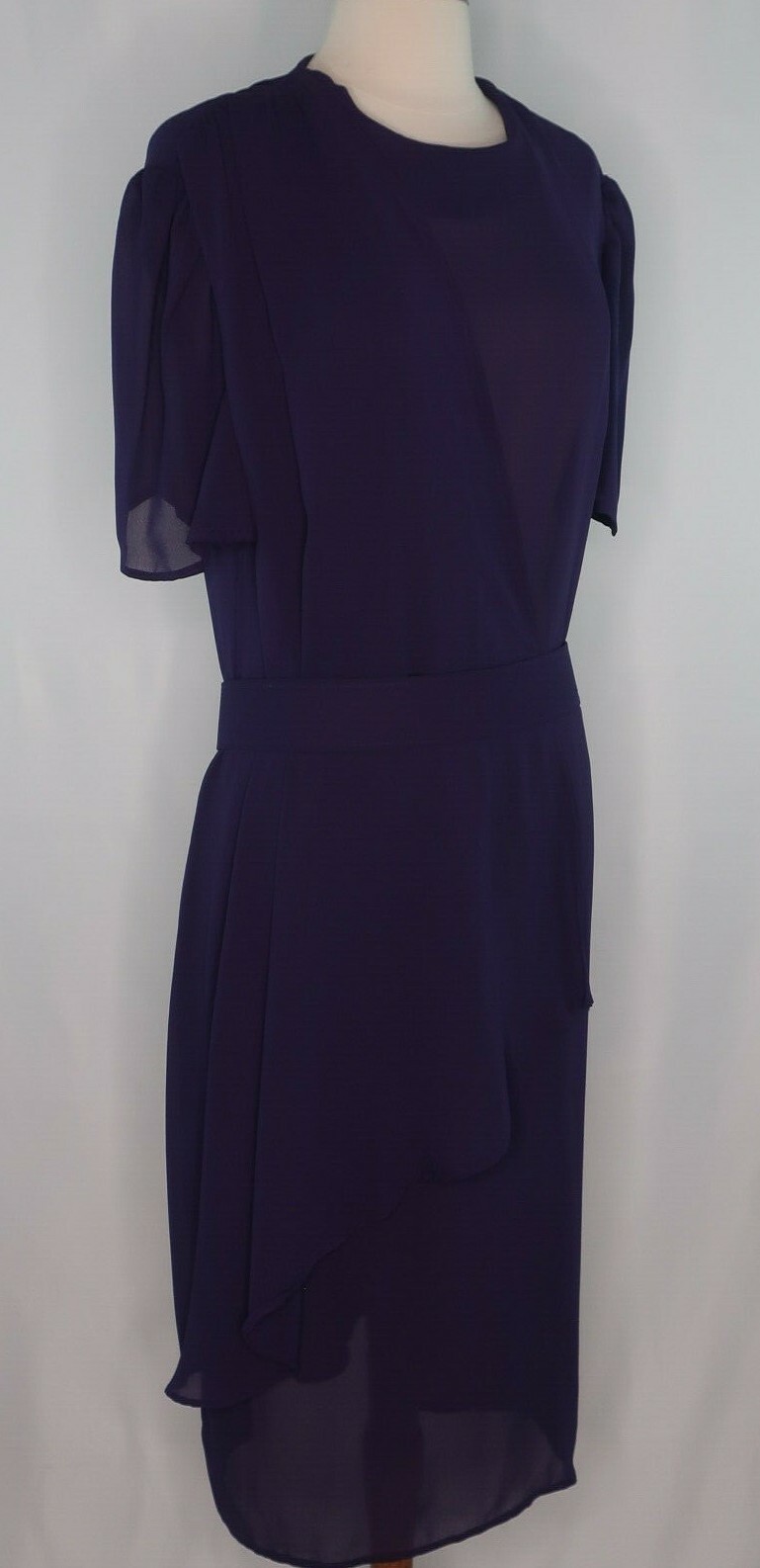 VTG Purple Sheer Belted Wrap Secretary Geek Career Cocktail Dress Sz M