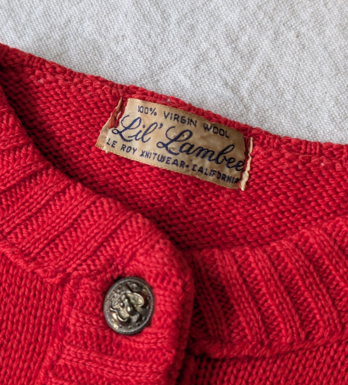 Vintage 50s Le Roy Knitwear Lil Lambee Women’s SM Red Virgin Wool Cardigan USA