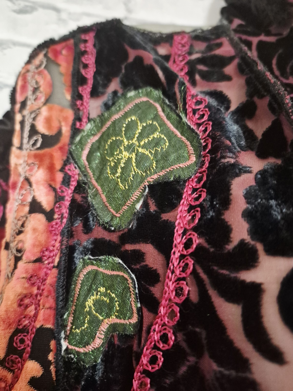 Vintage Alex Kim Womens M Black Velvet Burnout Patchwork Embroidered Art To Wear