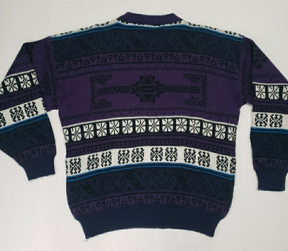 Vintage 90s McGregor Sweater Purple White Geometric Knit Men’s Sz Large EUC