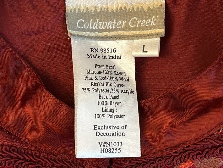 COLDWATER CREEK VTG Women’s L Oriental Vest Top Patchwork Red Multicolor Floral