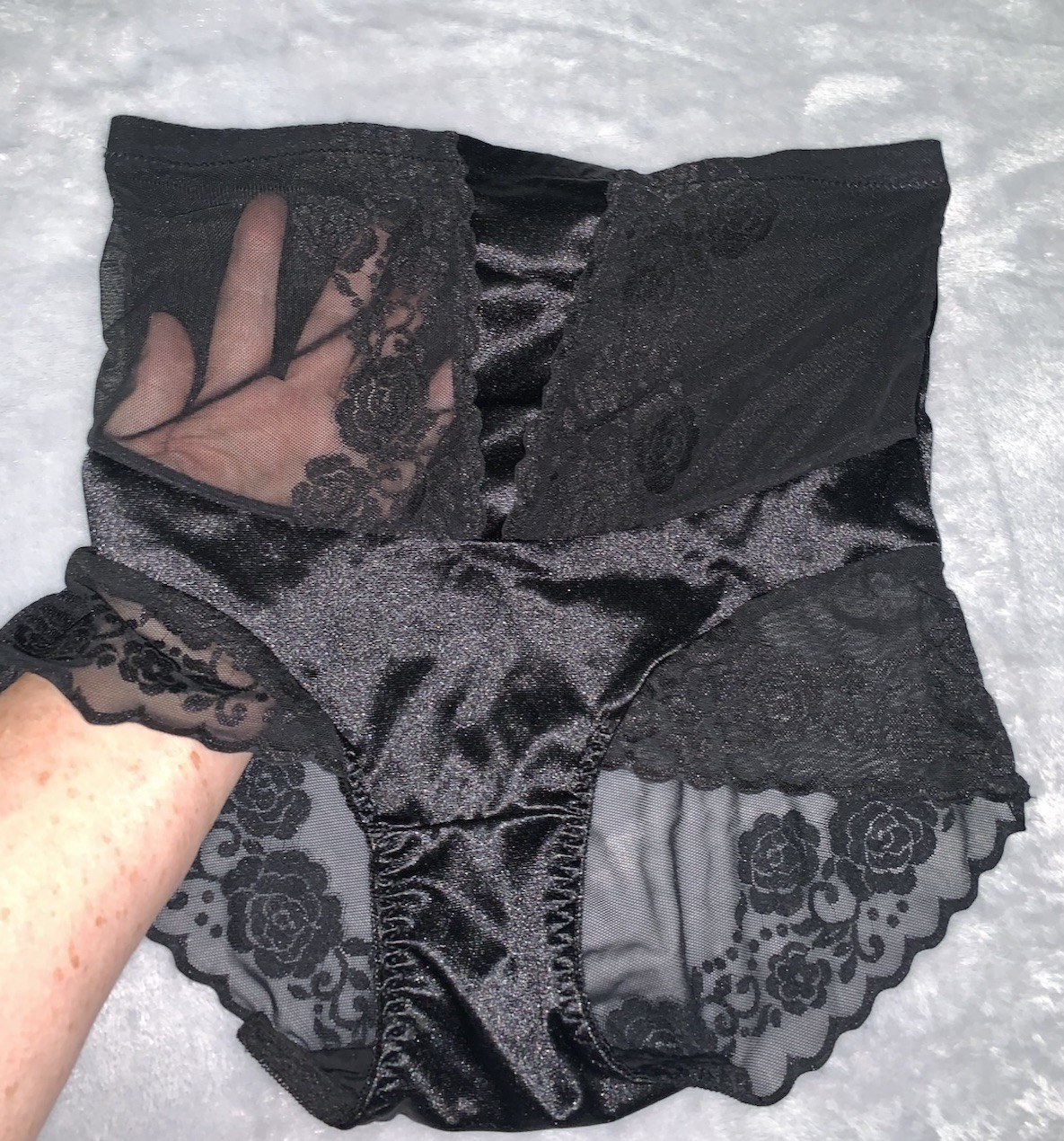 Shiny High Waist Stretch Satin Girdle Panty XL SHEER Panels 2 pair Lot