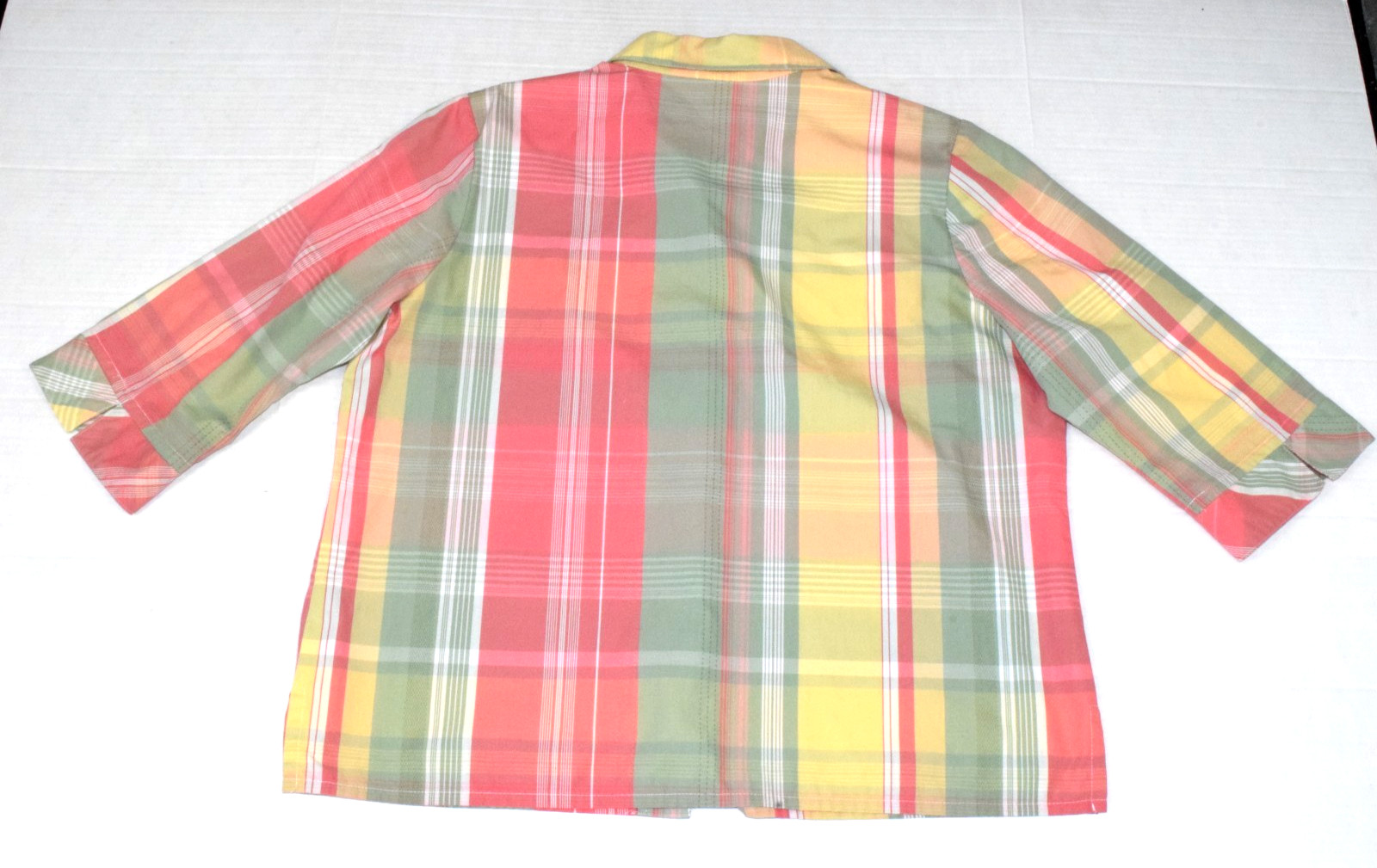 Vintage Plaid Shirt Alia Size 14 90s Button Up Pink Green Yellow Shoulder Pads