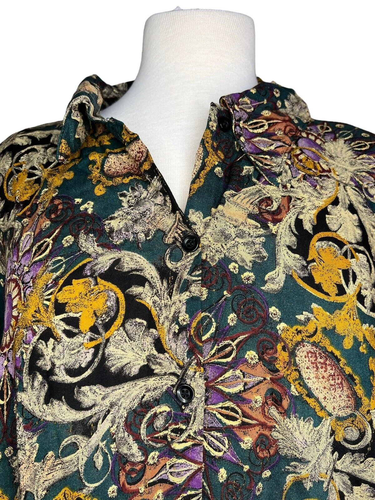 Jeri Marque 38 Vintage Button Shirt Blouse Top Women Abstract 90s USA Floral