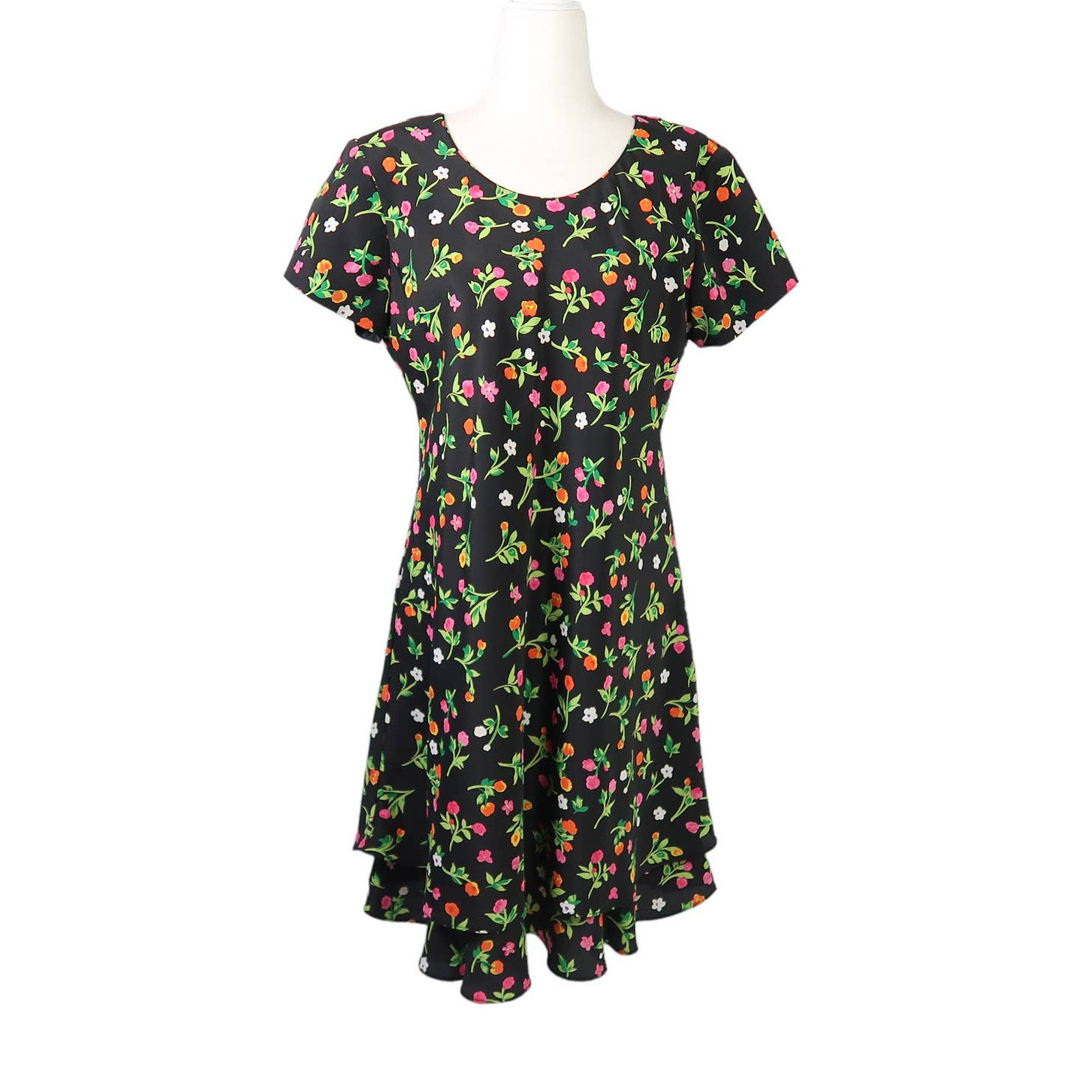 Vintage 90 black multicolor floral short sleeve mini dress 10