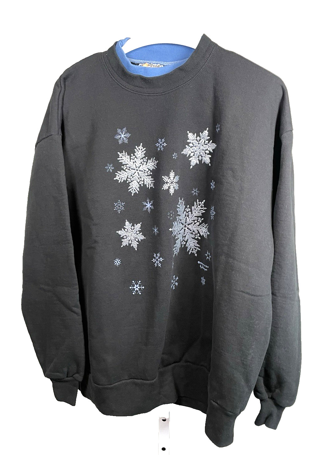 Vintage Morning Sun Sweatshirt XL Grandmacore 90s Snowflakes Winter Black USA