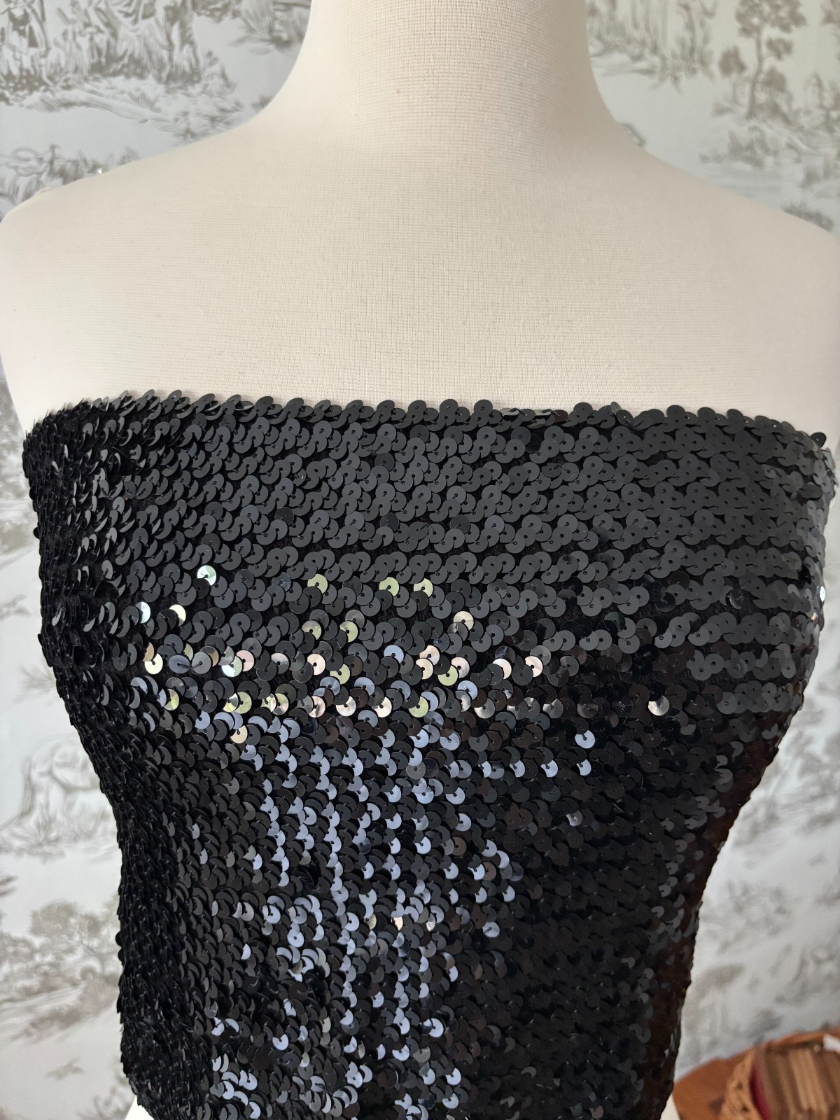Vintage 90s Jump Black Sequin Tube Top – Strapless Top Formal Party Club Glam
