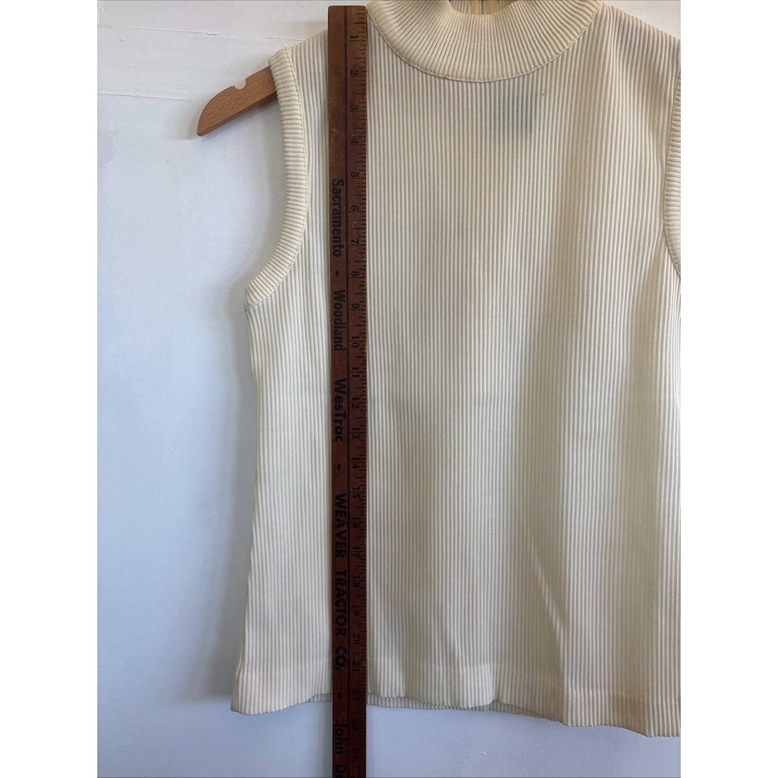 Vintage Stage 7 Ivory Ribbed Mock Neck Sleeveless Knit Top Zip Back Cream Sz 8