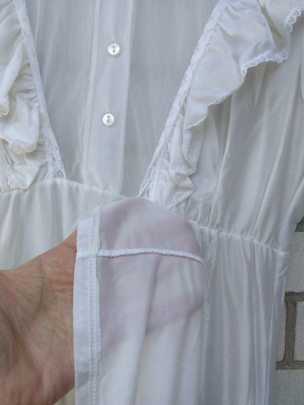 Vintage White Nylon Nightgown Long Nightie 39″ Bust Small Empire Waist