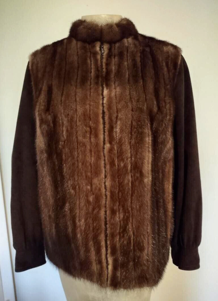 VTG MINK Jacket Chocolate Brown Suede Jackie O Garfinkel’s Washington DC ESTATE
