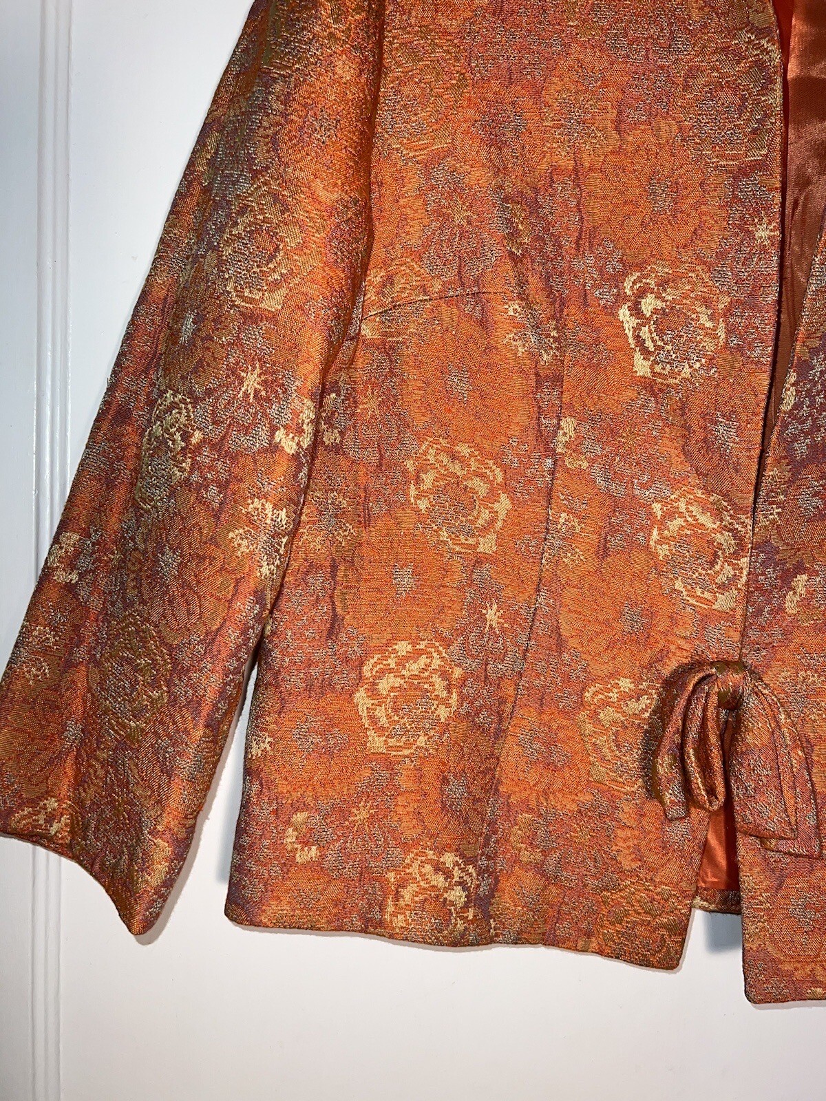 Vintage L’Aiglon 1950’s Orange Floral Rayon Brocade Dress Jacket Size M. d240