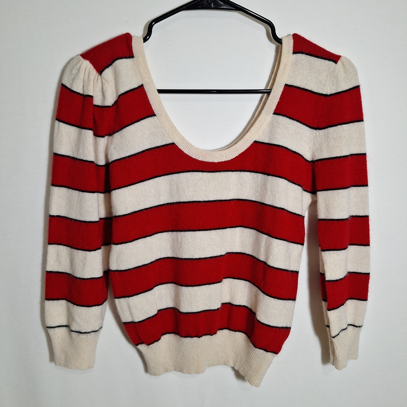 VTG Casual Corner Angora Lambswool Striped Sweater NWT Deadstock Crop Scoop M