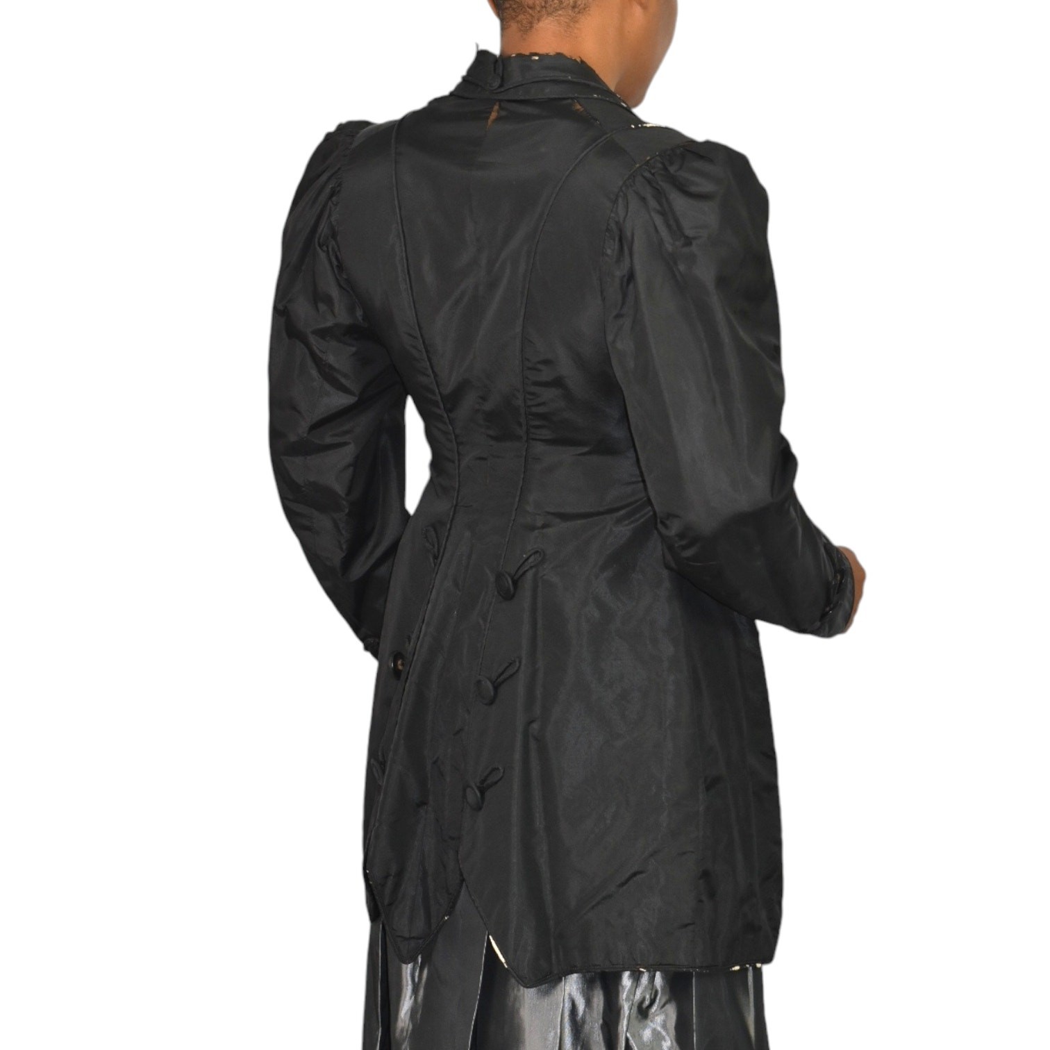 Antique Victorian Silk Jacket Coat Small Black Handmade Tailored Custom Vintage