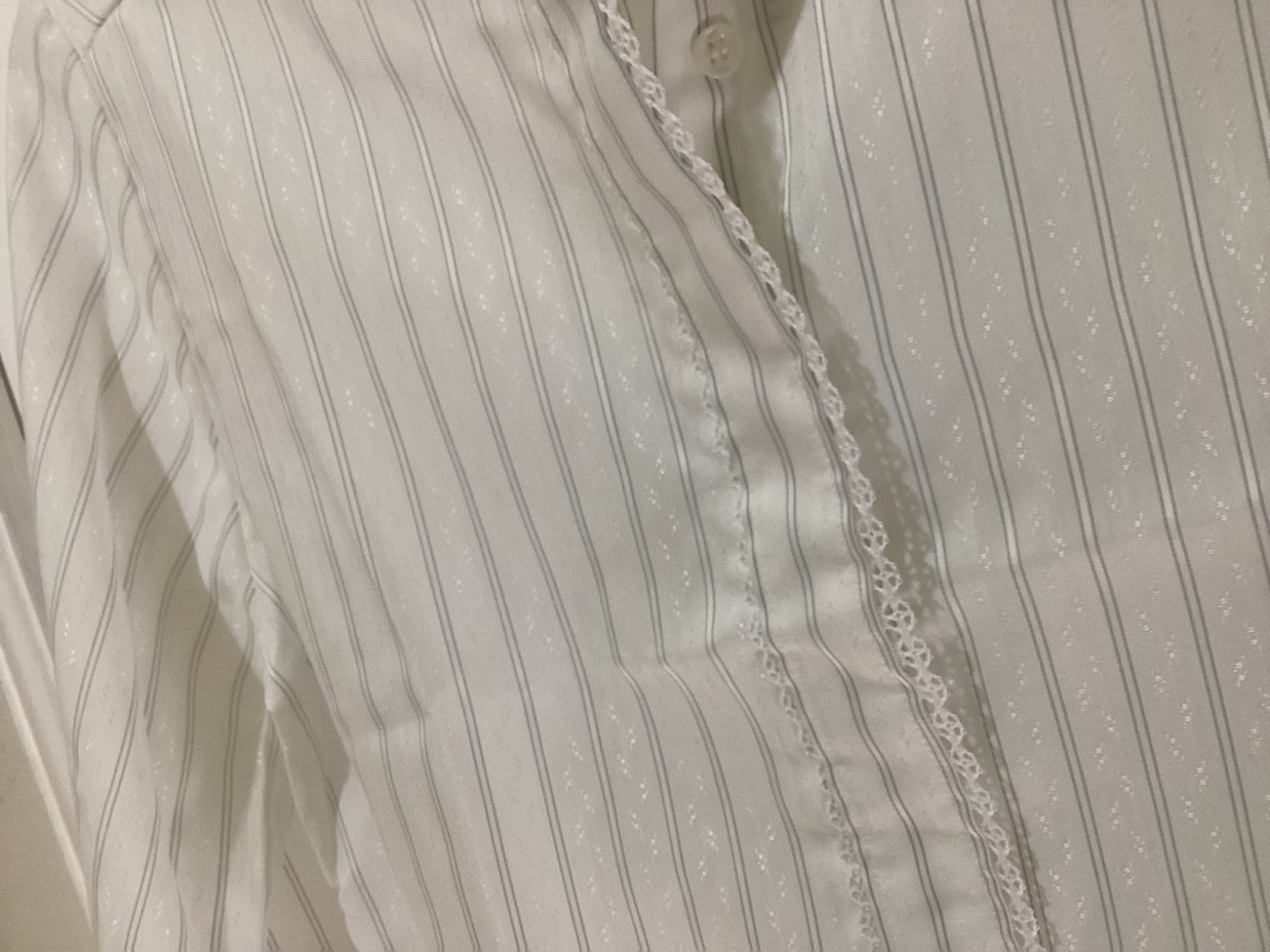 VTG 80s 90s Shapely Striped Ruffled Collar Shirt Button Down~10~NOS ~NWT