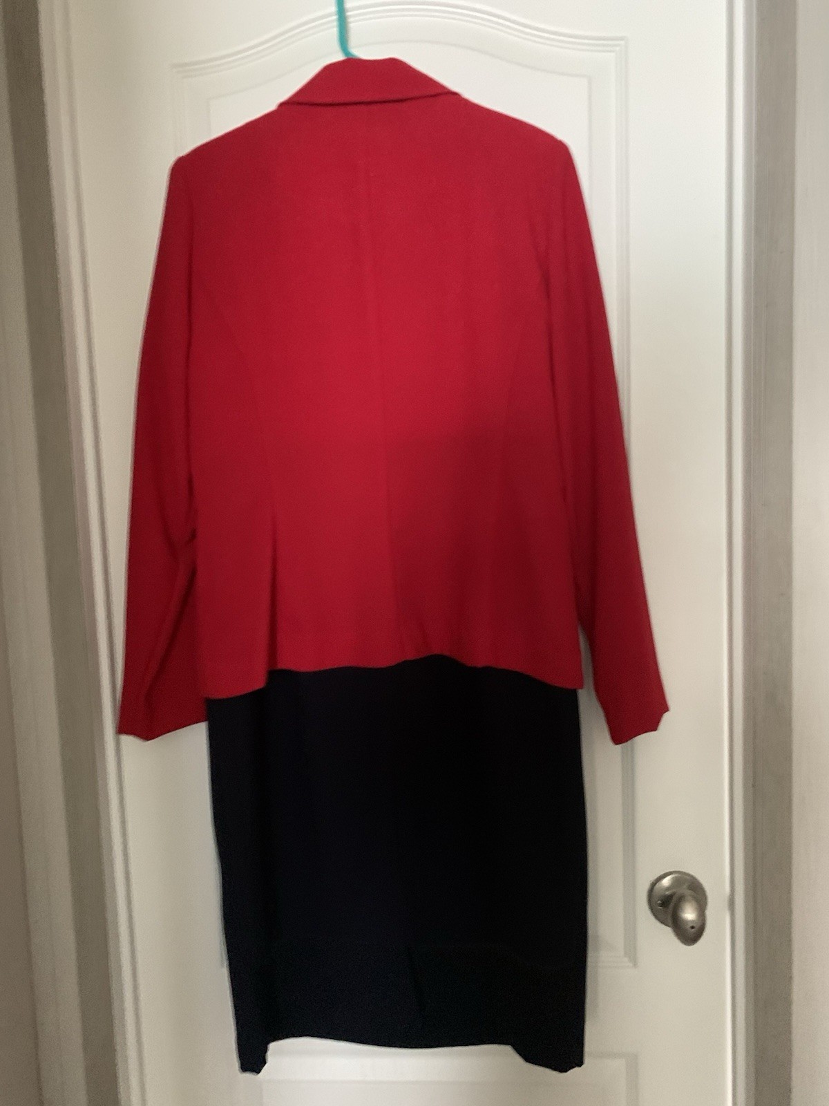STUDIO I Faux Skirt 2 pc Suit Dress Size 10 Polyester Vintage Red/Navy B32-3